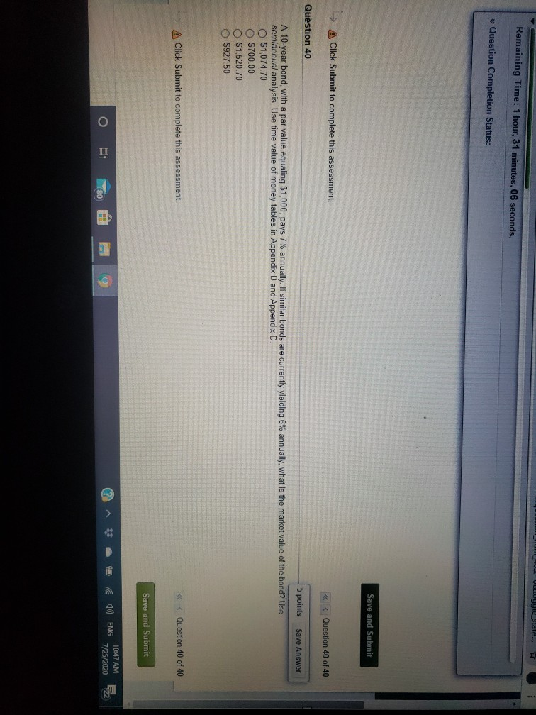 Remaining Time: 1 hour, 31 minutes, 06 seconds. * Question Completion