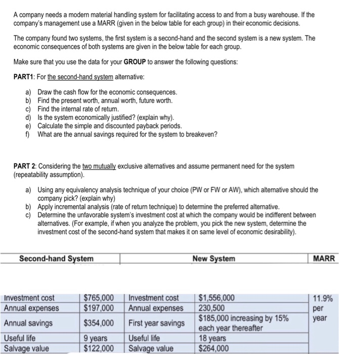  A company needs a modern material handling system for facilitating access