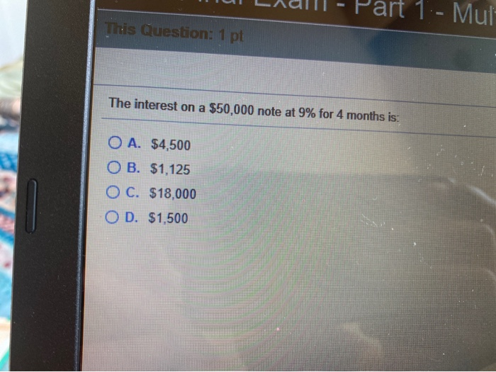  1 - Mul- This Question: 1 pt The interest on a