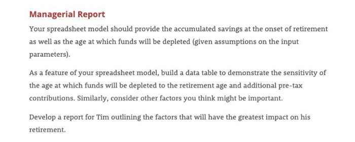 like to establish a retirement plan. Develop a spreadsheet model that could