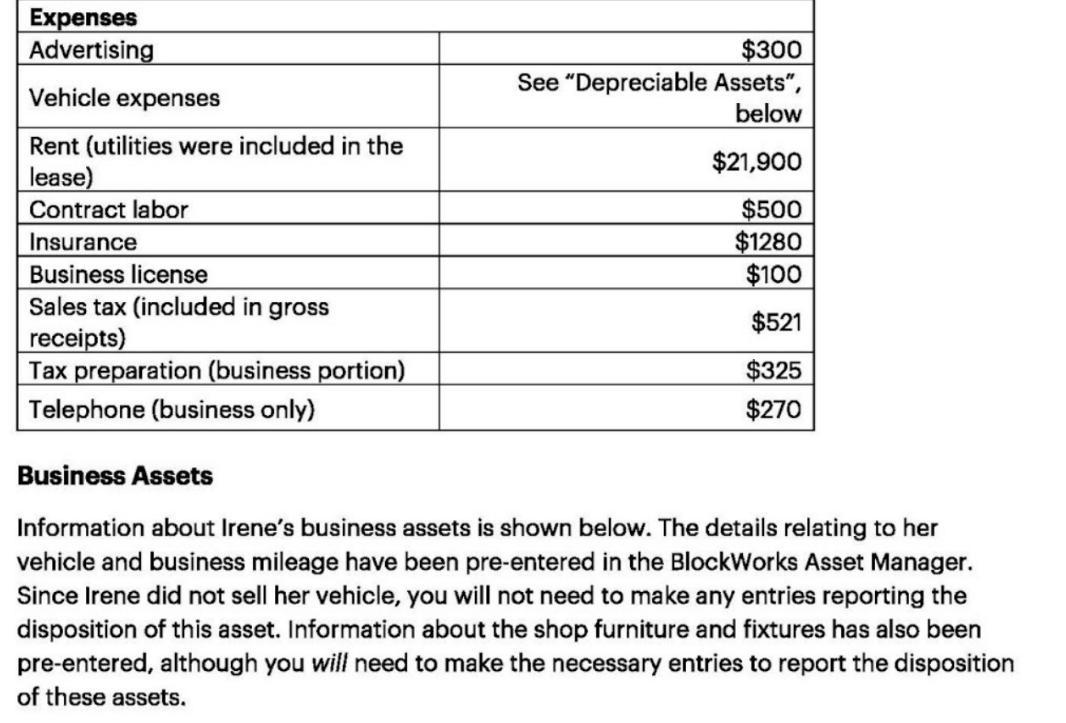 Irene's total gain from the sale of her business assets. The form