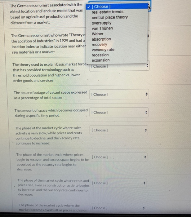please answer questions 1 through 8 matching the definitions The German economist