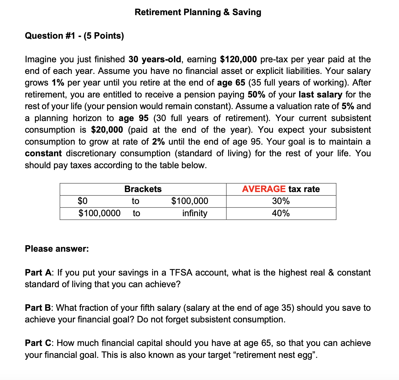  Retirement Planning & Saving Question #1-(5 Points) Imagine you just finished