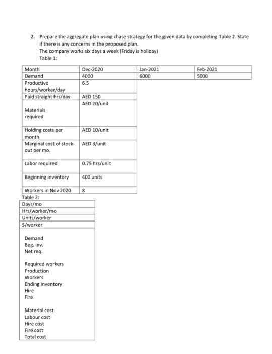  2. Prepare the aggregate plan using chase strategy for the given