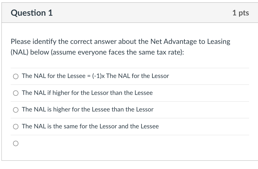  Question 1 Please identify the correct answer about the Net Advantage