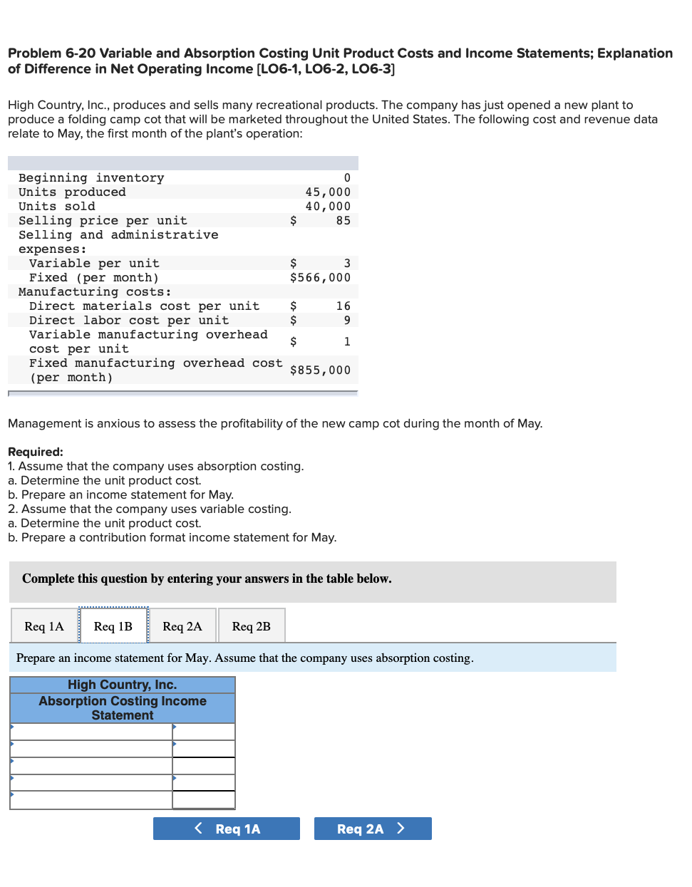 Statements; Explanation of Difference in Net Operating Income (LO6-1, LO6-2, LO6-3] High