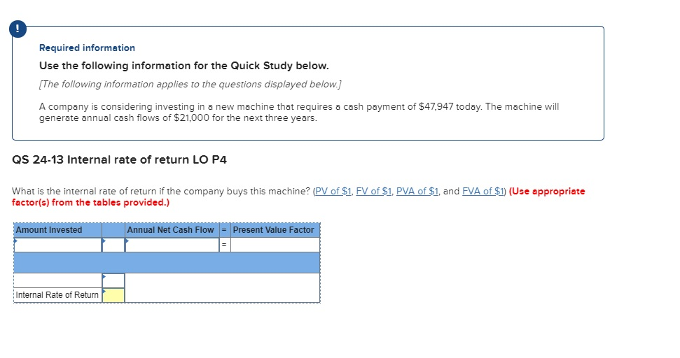  Required information Use the following information for the Quick Study below.