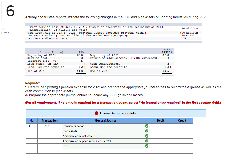  6 Actuary and trustee reports indicate the following changes in the