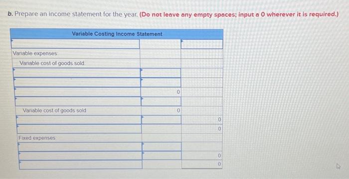 0 wherever it is required.) 2. Assume that the company uses variable