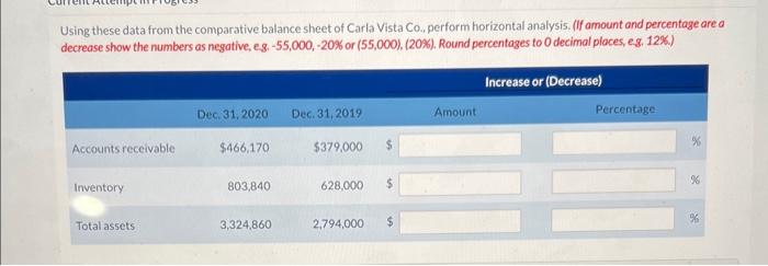  Using these data from the comparative balance sheet of Carla Vista
