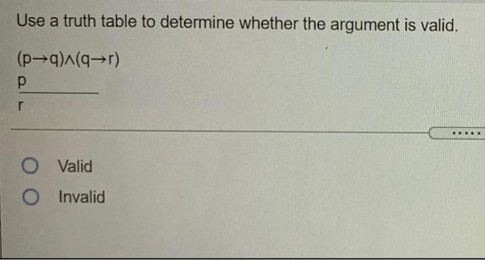  Use a truth table to determine whether the argument is valid.