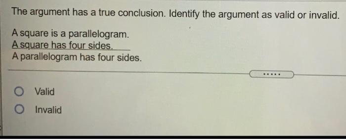 ( pq)^(qor) r .... O Valid O Invalid The argument has a