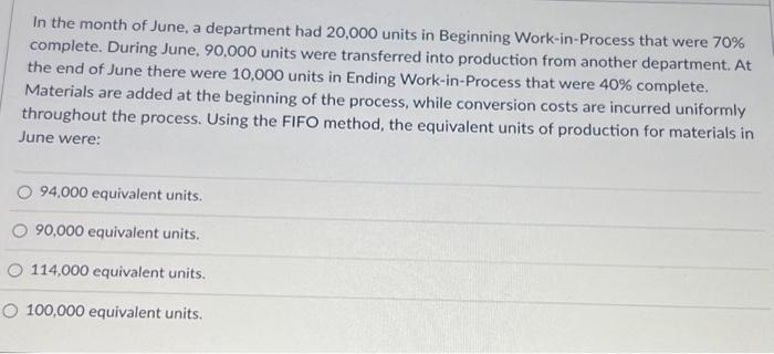 1. FIFO METHOD 2. ABC METHOD In the month of June, a