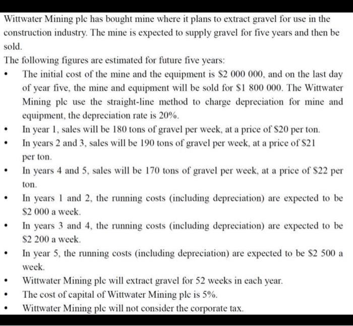  . Wittwater Mining plc has bought mine where it plans to