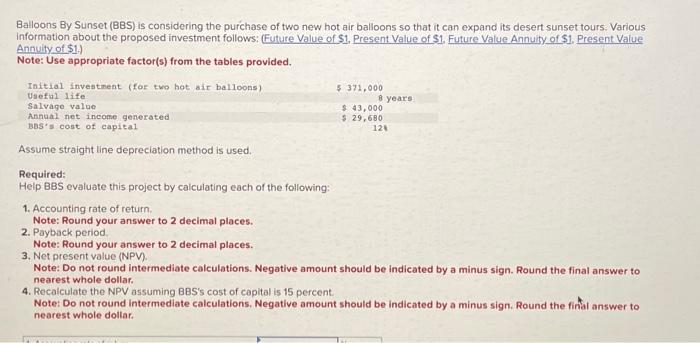  Please Help with all Required 10 Balloons By Sunset (BBS) is