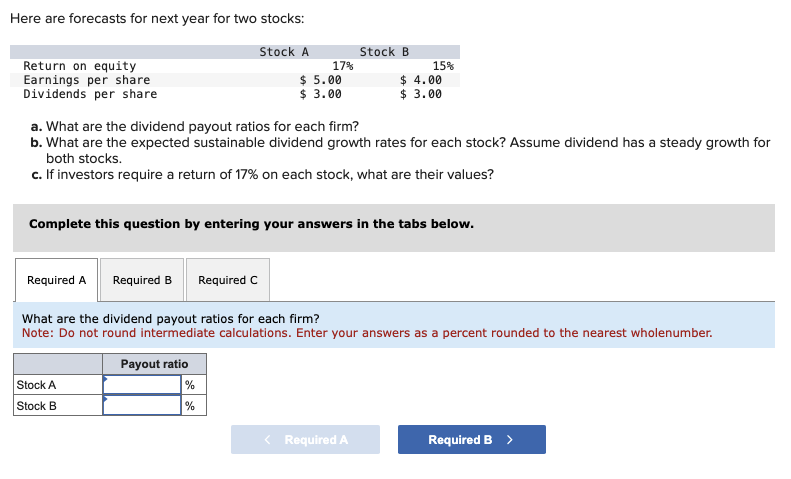  Here are forecasts for next year for two stocks: a. What