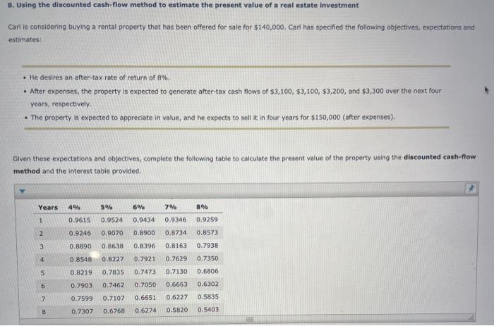  8. Using the discounted cash-flow method to estimate the present value