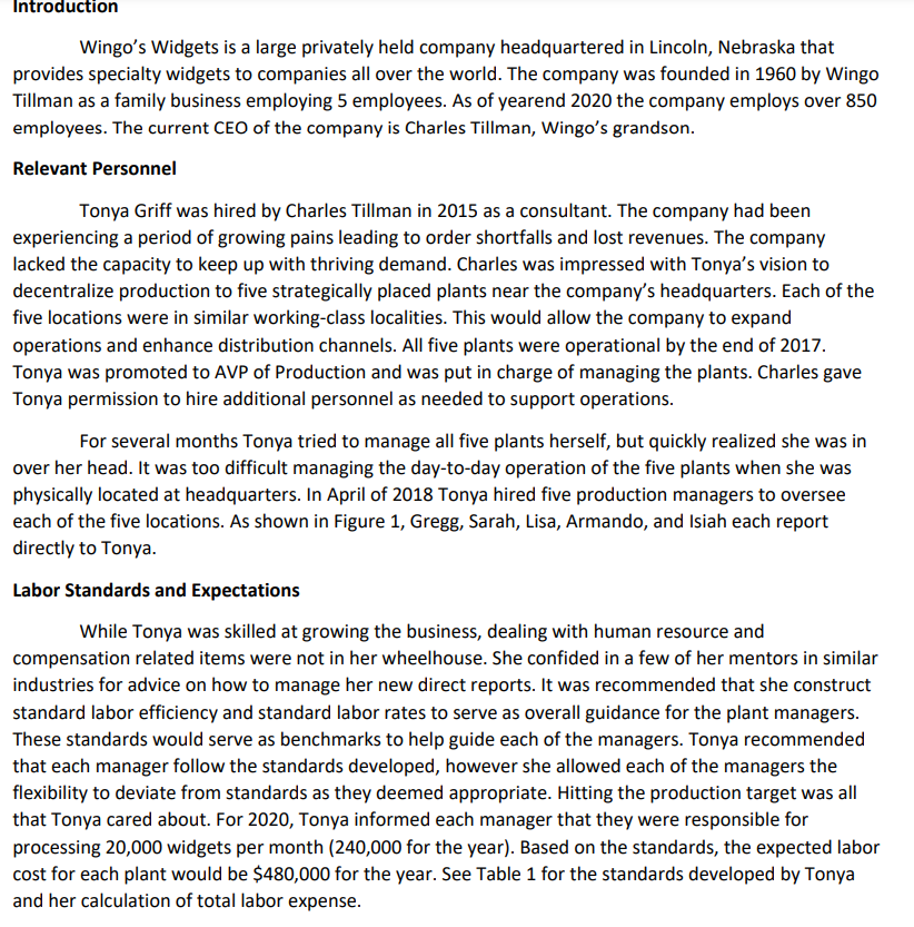 REALLY NEED HELP PLEASE Introduction Wingo's Widgets is a large privately held