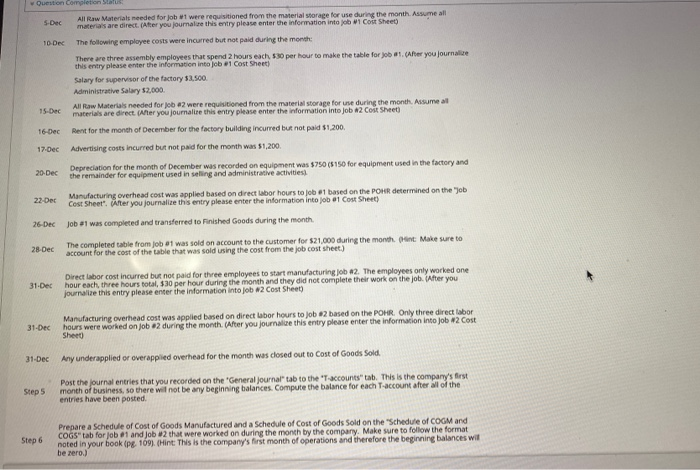 the first month of operations. The company designs and manufactures specialty tables.