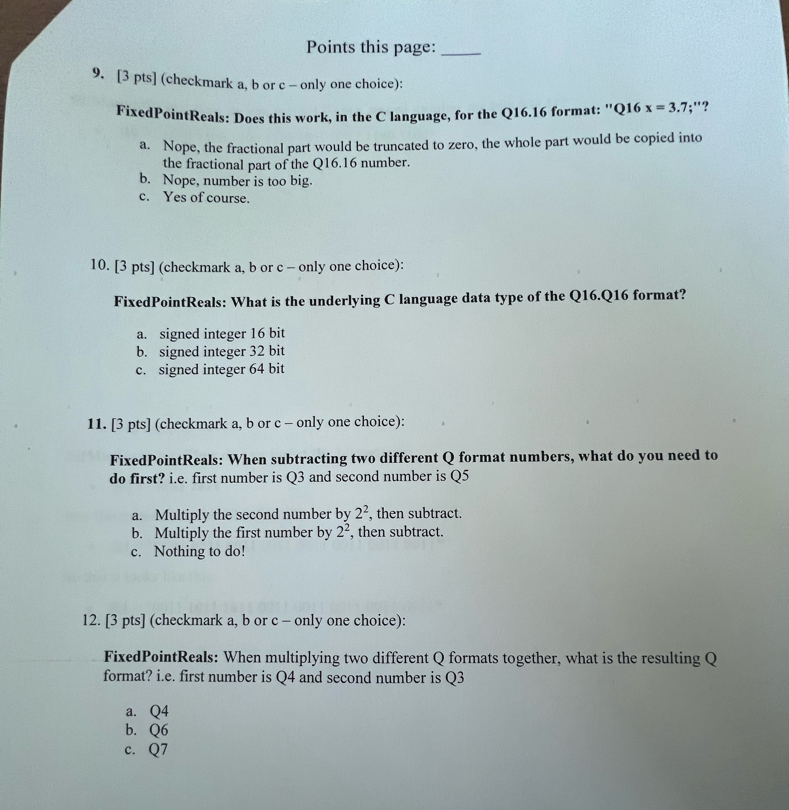  Points this page: 9.[3 pts](checkmark a, b or c - only