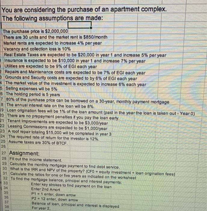  please provide the excel functions You are considering the purchase of