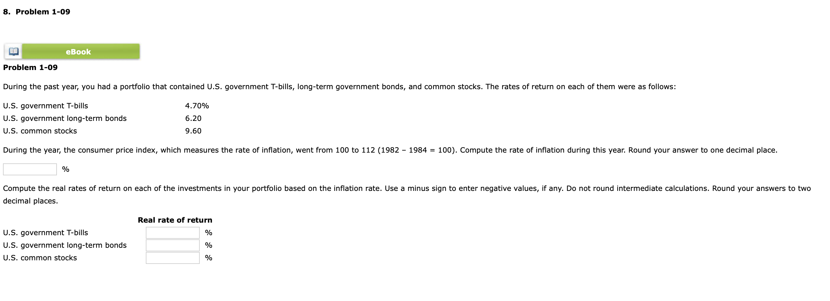 8. Problem 1-09 eBook Problem 1-09 During the past year, you had