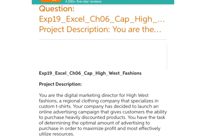 but it is not solved can you please solve it Exp19_Excel_Ch06_Cap_High_West_Fashions Project
