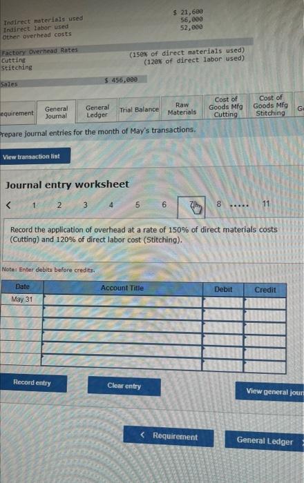entry worksheet Record the usage of indirect materials. Wote Enter debits beforn
