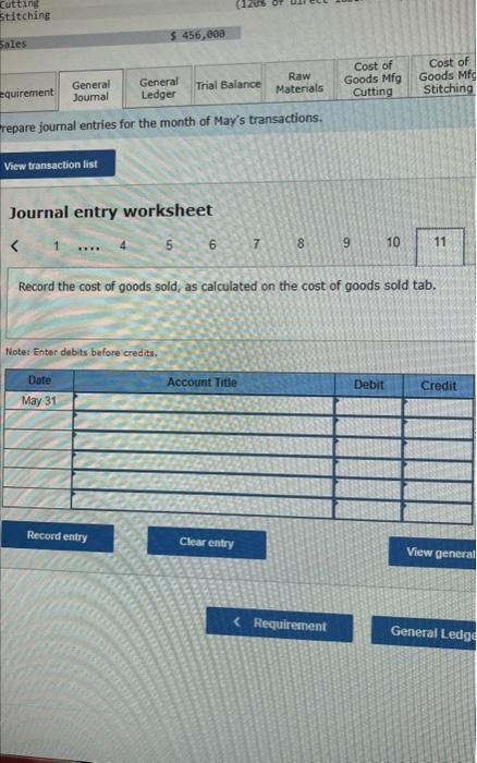 journal entries for the month of May's transactions. Journal entry worksheet Record