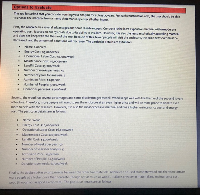order to provide the final financial benefits of a single construction option.