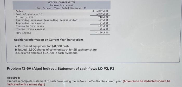 [The following information applies to the questions displayed below.] Golden Corporation's current