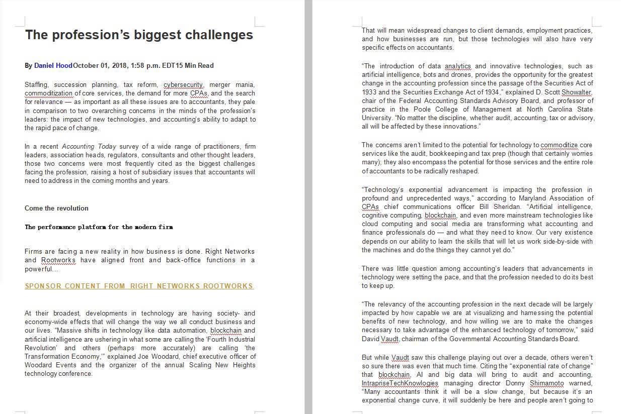 Question 1 Read the article. Required: The changes in role of accounting