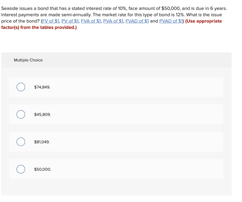 help Seaside issues a bond that has a stated interest rate of