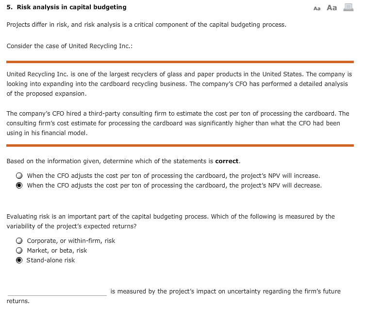  5. Risk analysis in capital budgeting Projects differ in risk, and