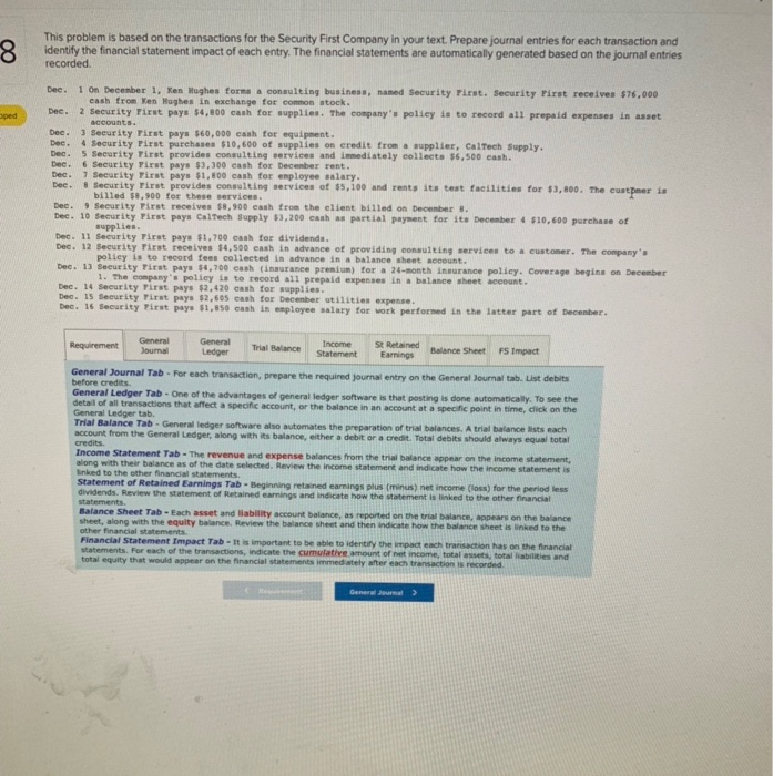  This problem is based on the transactions for the Security First