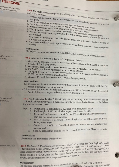  EXERCISES wer general questions E5-1 Mr. McKenzie has prepared the following