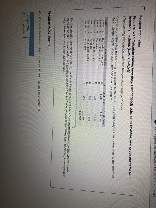  TUU SRipped this question in the previous attempt Required information Problem