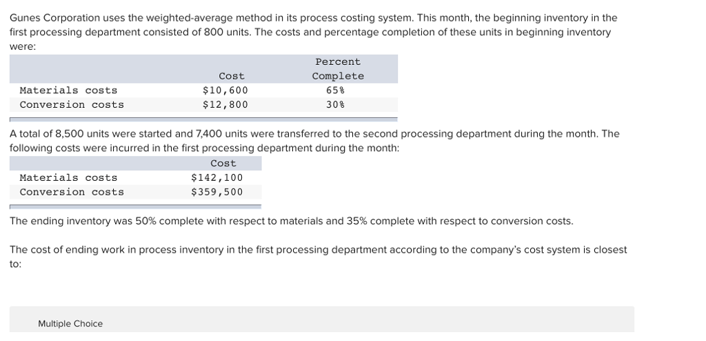 Gunes Corporation uses the weighted-average method in its process costing system.