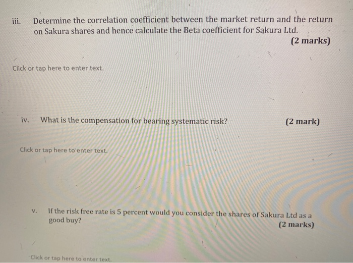 the portfolio. (2 marks) Click or tap here to enter text. b.