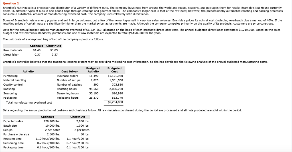  Question 2 Bramble's Nut House is a processor and distributor of