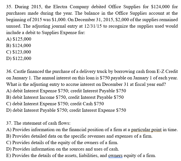  ***Please show how to get answer*** 35. During 2015, the Electra