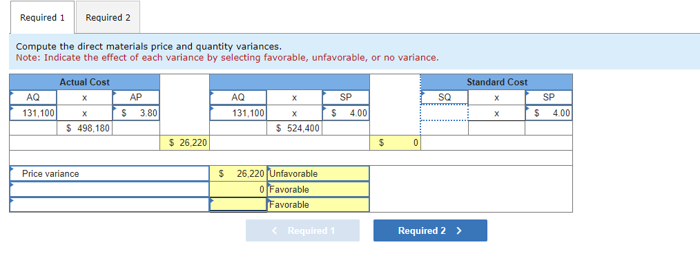 effect of each variance by selecting favorable, unfavorable, or no variance. Lucia