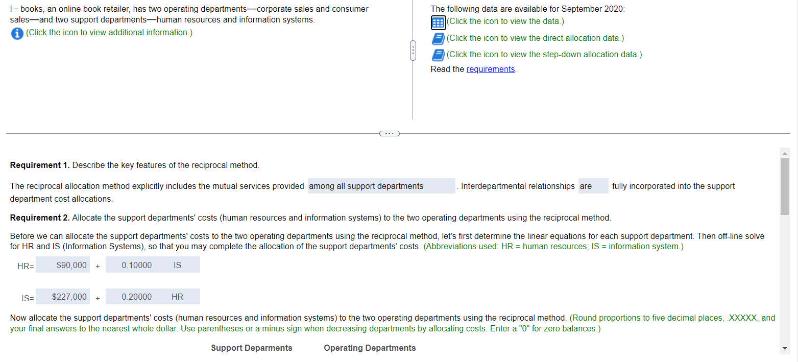 sales and consumer sales - and two support departments - human resources