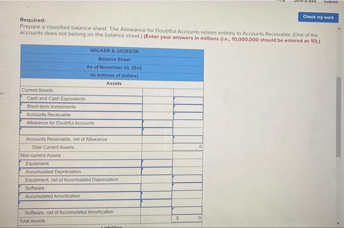 & Jackson reported the following accounts and amounts in millions) in its