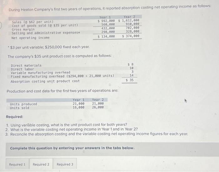  What is the variable costing net operating income in Year 1