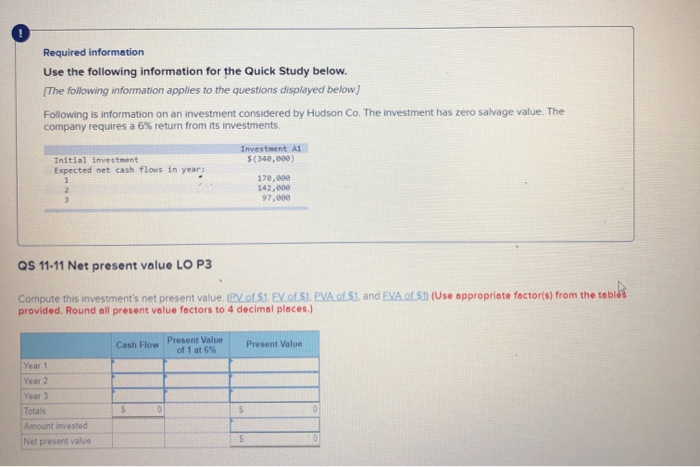  Required information Use the following information for the Quick Study below.