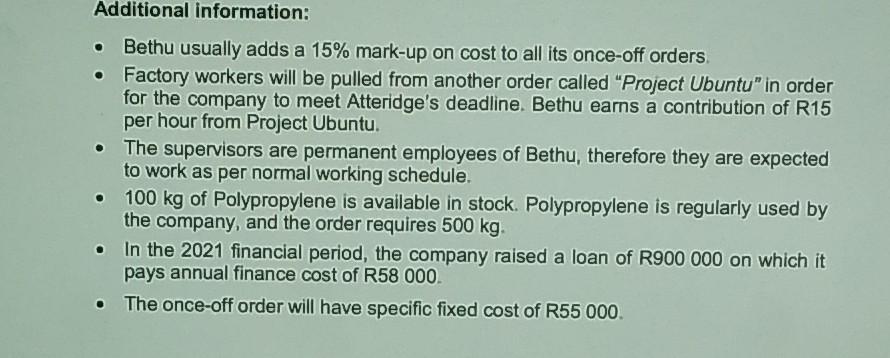 The company has a December year-end The management accountant (Mr Venter) of