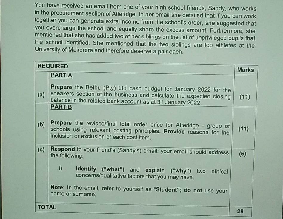 Bethu is currently in quarantine after contracting COVID-19. You have been requested