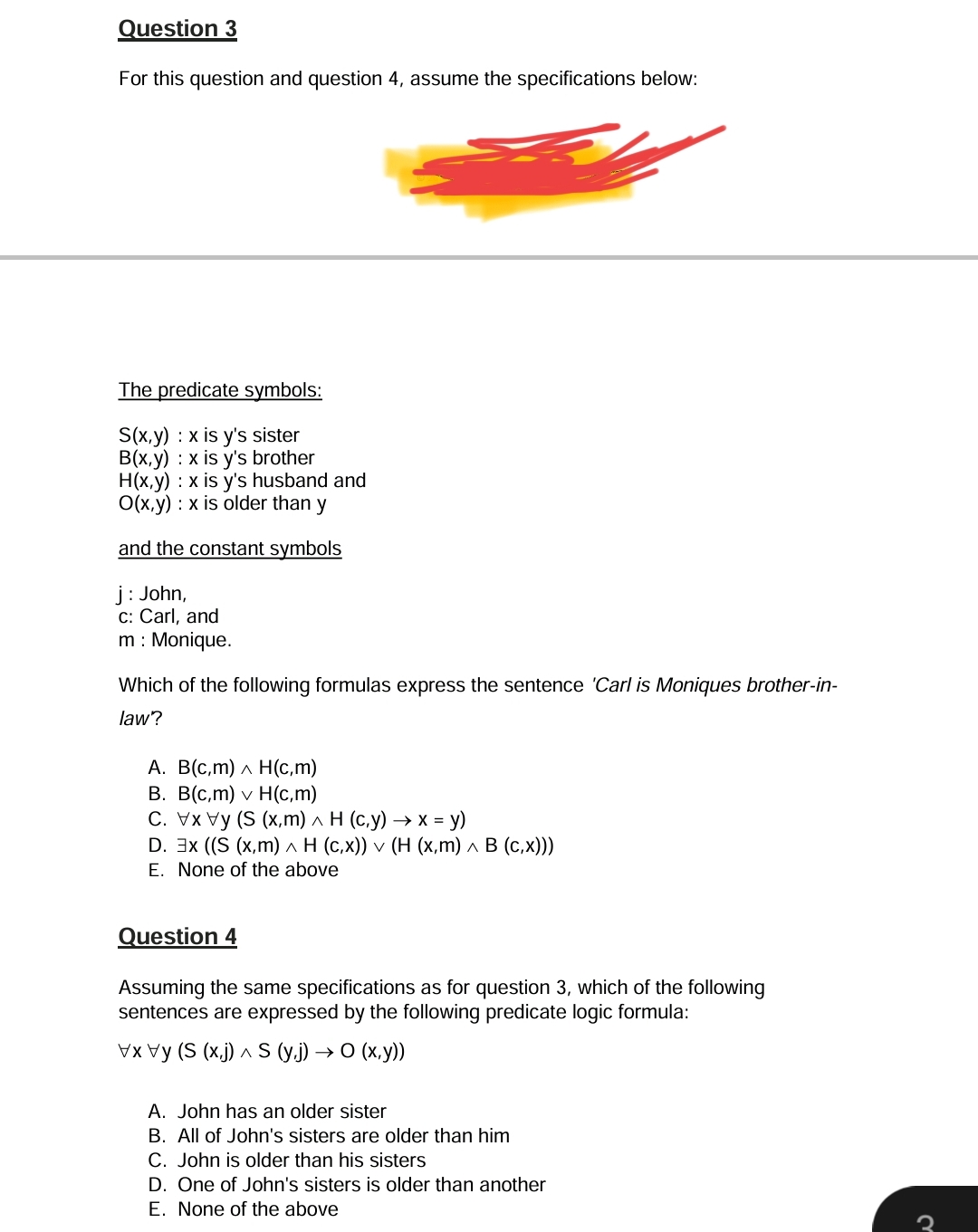  Question 3 For this question and question 4, assume the specifications