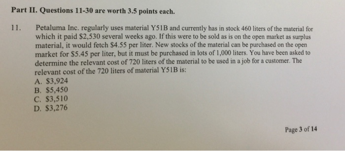  Please answer question and show work. Part II. Questions 11-30 are